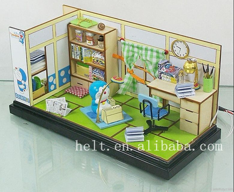 DIY handmade doll house, cute Doraemon Mini scene model childhood Dorem