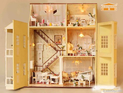 Fashion new wooden diy model miniature dollhouse, wooden educational t