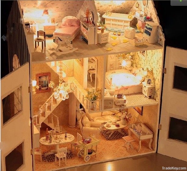2013 DIY doll house, dollhouse with furniture, wooden dollhouse miniat