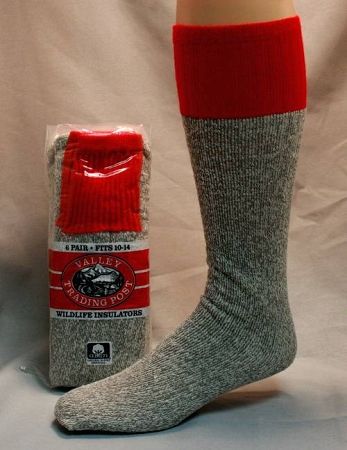 Heavy Thermal Tube Boot Sock/ Gray with Red Top - 6 Pair - Free Shipping
