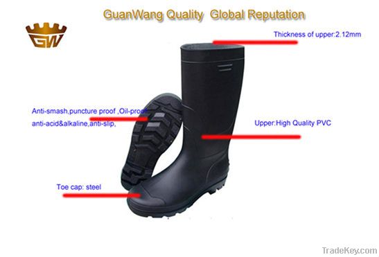 Waterproof PVC Steel toe and plate boots/anti-skidding boots