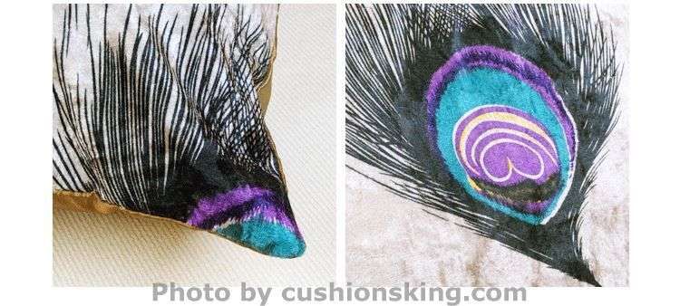 Peacock feathers short plush cushion pillowcase