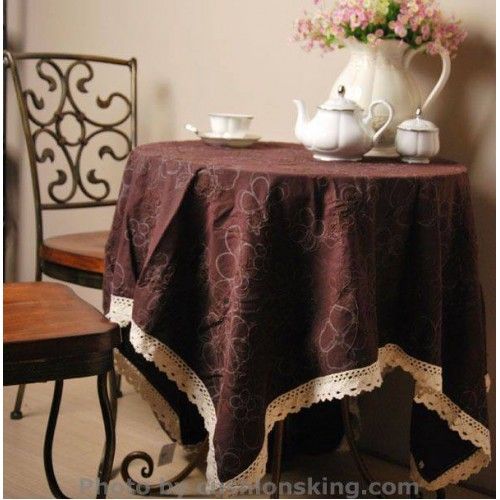 Maroon embroidered cotton and linen tablecloth
