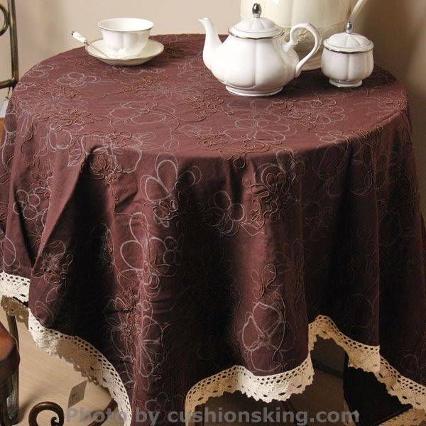 Maroon embroidered cotton and linen tablecloth