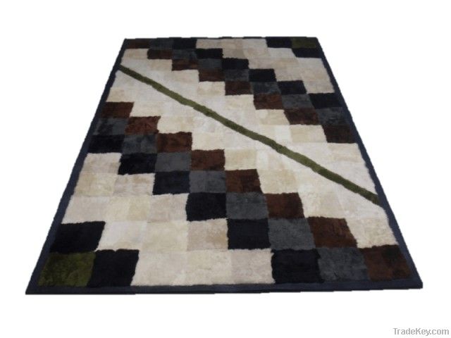 sheepskin fur rug with leather frame