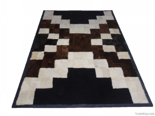 sheepskin fur rug with leather frame