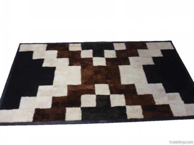 sheepskin fur rug with leather frame