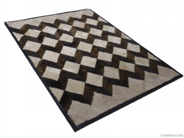 3D sheepskin fur rug with leather frame