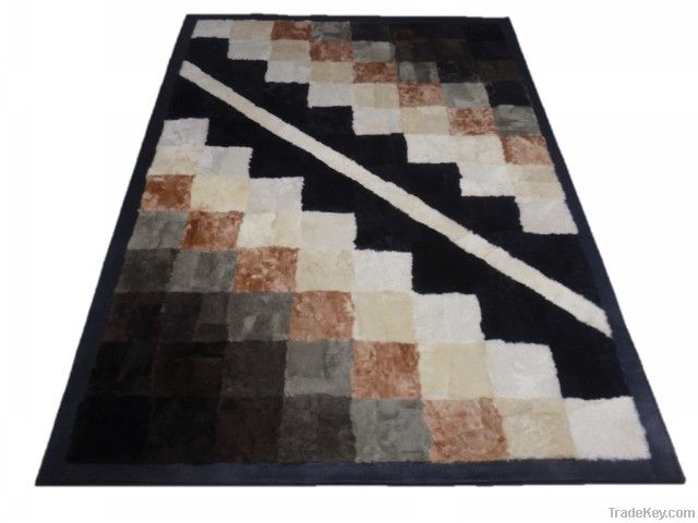 sheepskin fur rug with leather frame