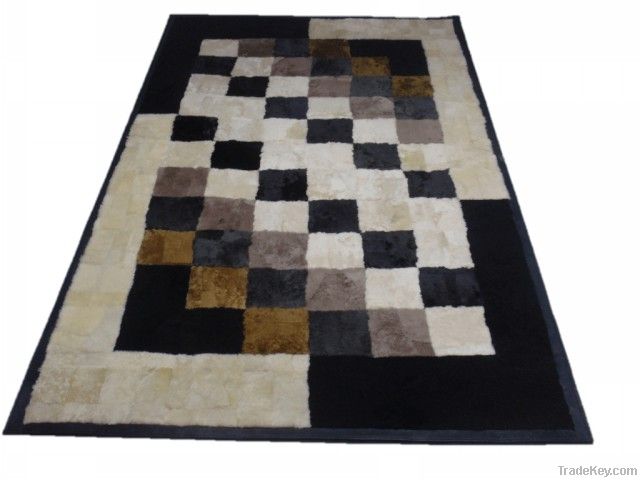 sheepskin fur rug with leather frame