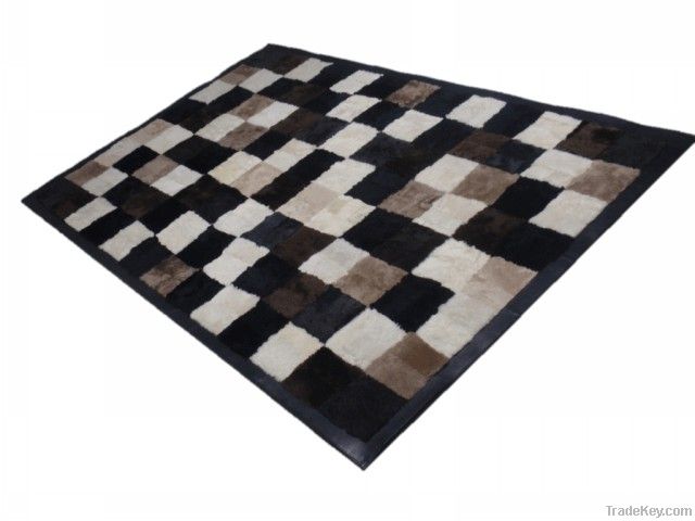 sheepskin fur rug with leather frame