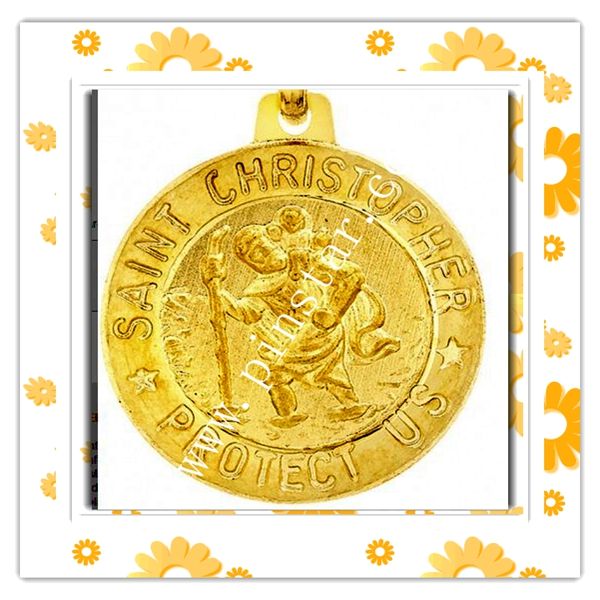 Wholesale high quality cheap Yellow Gold Ladies St Christopher Round Medal Satin Pendant on 18Diamond Cut Curb Chain