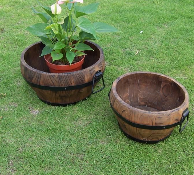 garden wooden round flower pot/planting bucket, flower barrel, garden decoration