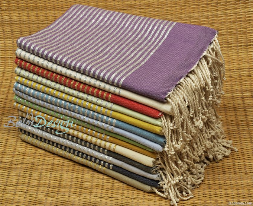 Flat lurex fouta luxury towels striped with silver or gold