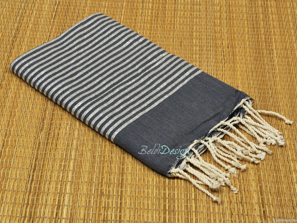 Flat lurex fouta luxury towels striped with silver or gold