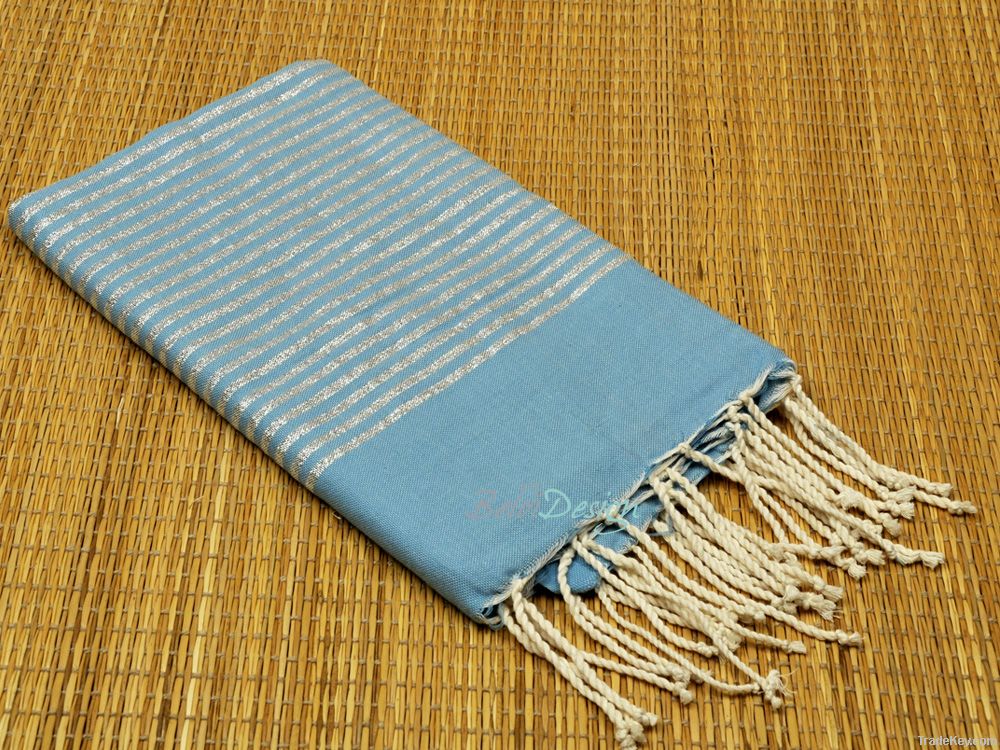 Flat lurex fouta luxury towels striped with silver or gold