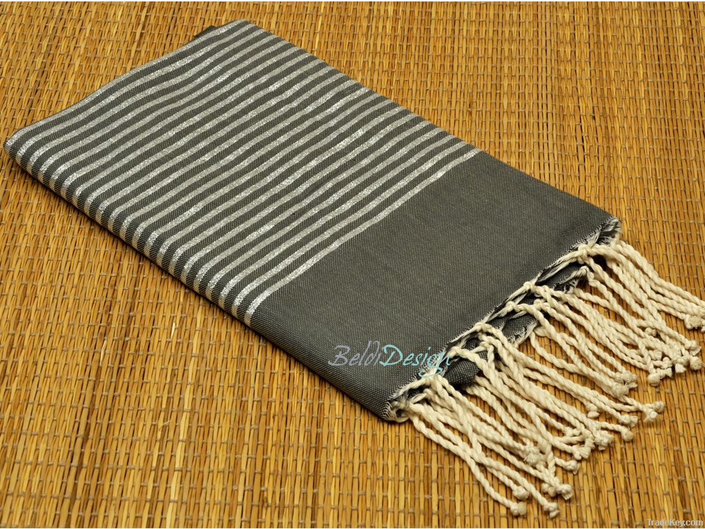 Flat lurex fouta luxury towels striped with silver or gold