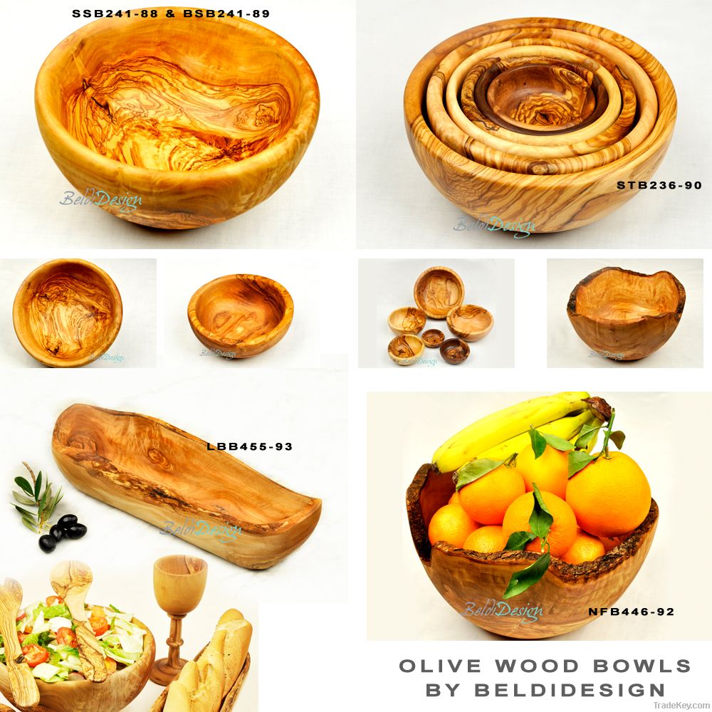 Handcrafted Olive Wood Bowls, Hand-carved from Grain Olive Wood Bowls
