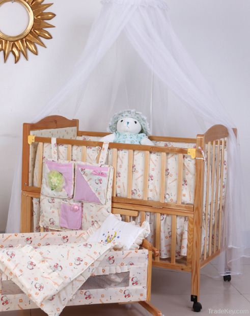 Happy Baby MC600 Pinewood Baby Bed With Mosquito Net