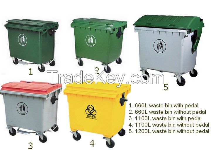 Large waste bin 660L, 1100L, 1200L, waste trolley, garbage bin