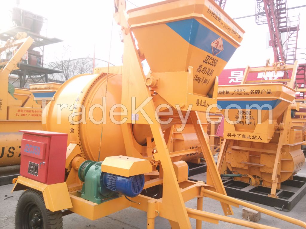 Small portable concrete mixer JZC350 with wheel reversal rotary output concrete mixer for sale