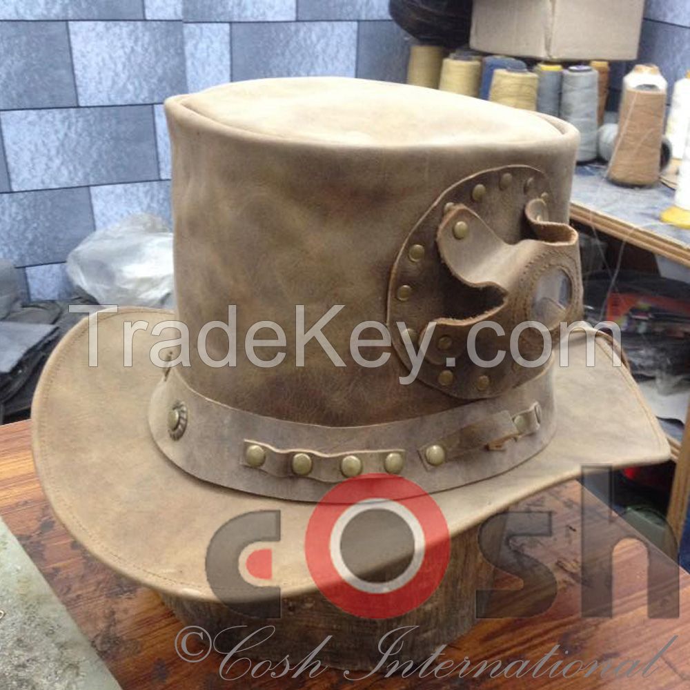 Brown Leather Print Hats