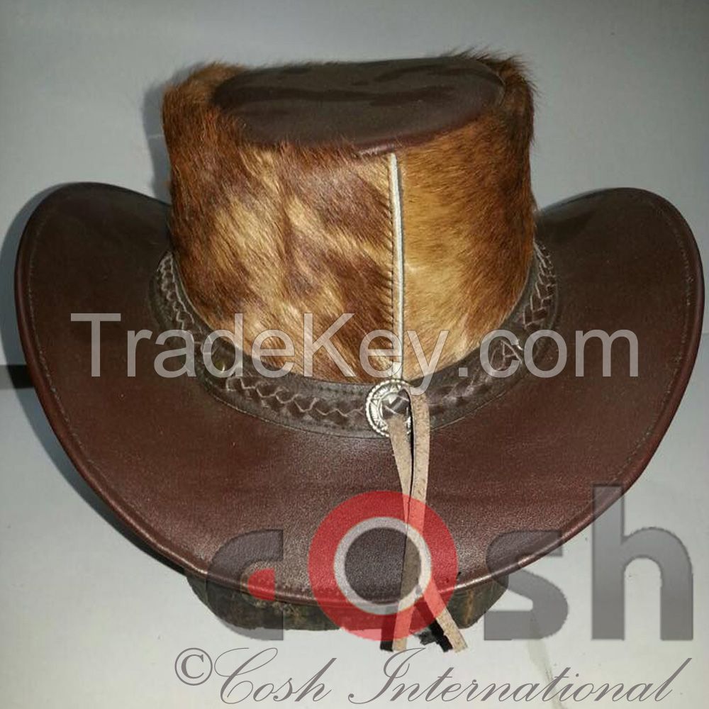 Brown Leather Bull Riding Hats