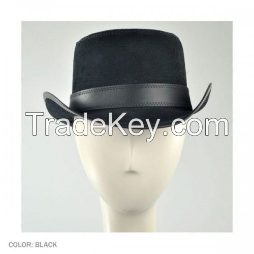 Leather Black Stoker Double Stitch Top Hat