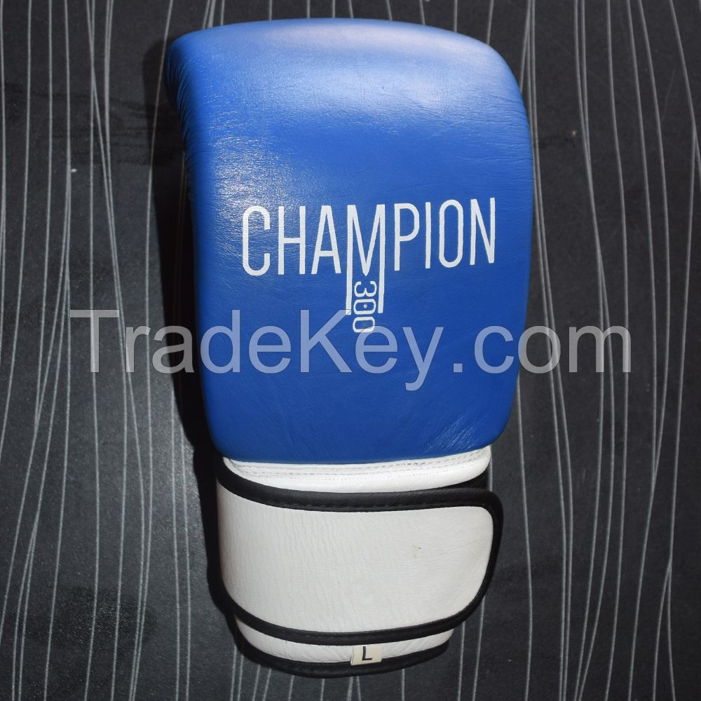 Real Blue White Leather Boxing Gloves Supplier