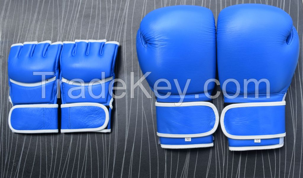 Real Blue Leather Boxing Gloves Supplier