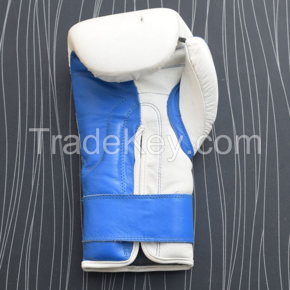 Real Leather blue White Boxing Gloves Supplier