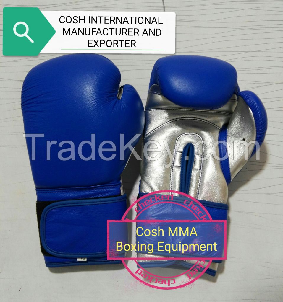 Real Blue Leather Boxing Gloves Supplier
