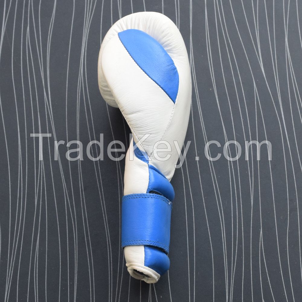 Real Leather blue White Boxing Gloves Supplier