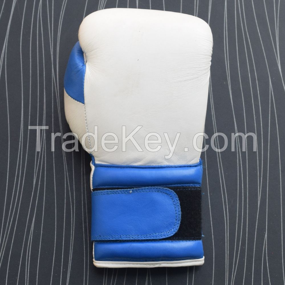 Real Leather blue White Boxing Gloves Supplier