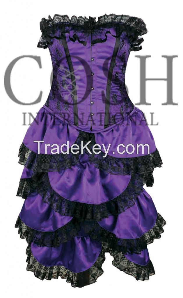 Fully Steel Boned Fullbust Bustle Purple Lace Corset Dress- 2 PCS