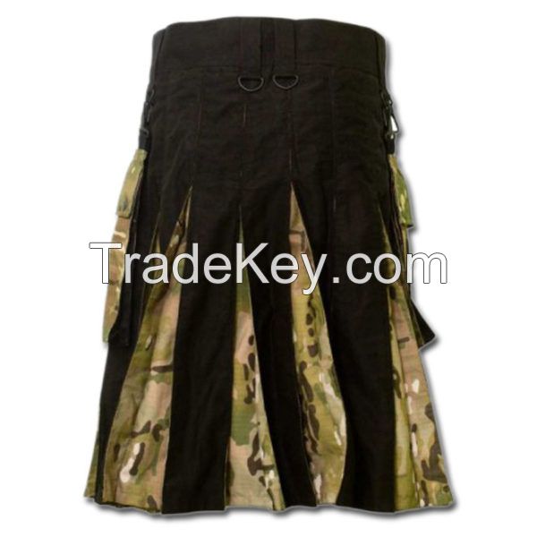 Black Modern Kilt With Camo Box Pleats