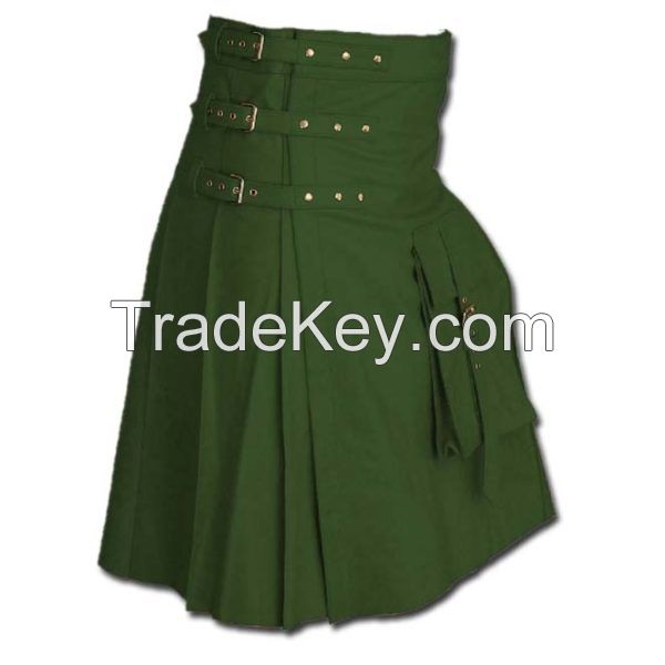 Fancy Fluttering Leather Kilt Green And Grey