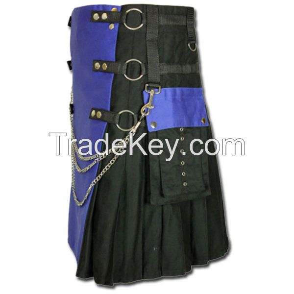 Fashion Cotton Kilts With Black And Blue Cotton