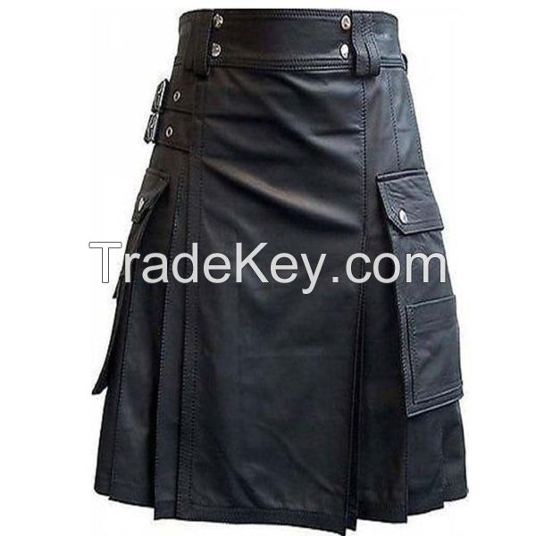 Leather Kilt With Twin Cargo Pockets At Front