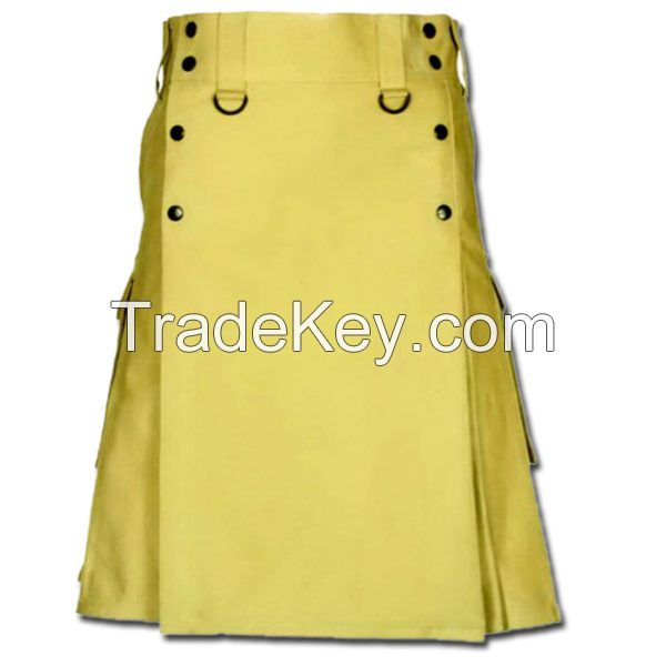 Slash Pocket Kilt For Elegant Men Yellow