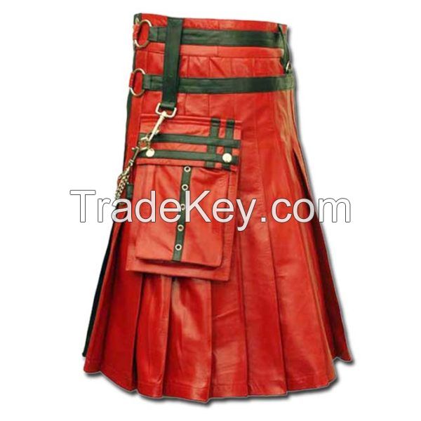 Red Black Leather Modern Fashion Utility Kilts Supplier