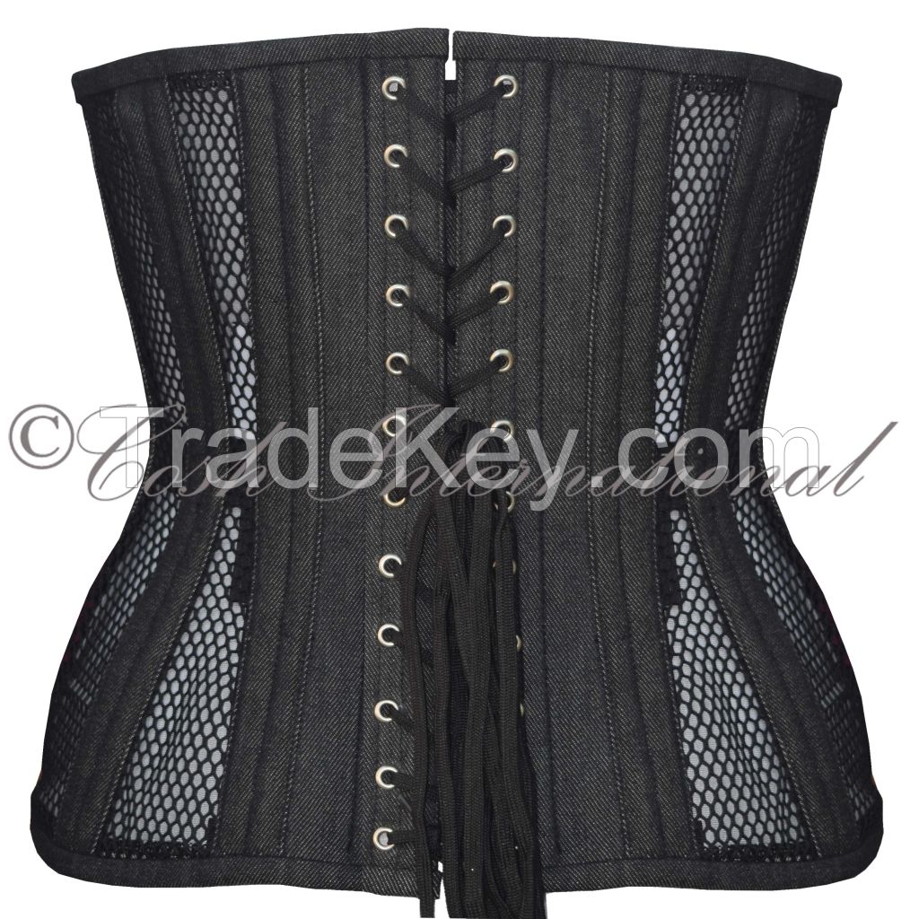 Denim underbust corset, korsett, gorsetry, cosh international