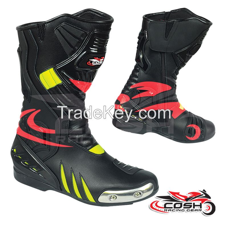 Outdoor Waterproof Anti Skid Black Red Neon Motorcycle Racing Boots Sports Men Motorbike Shoes