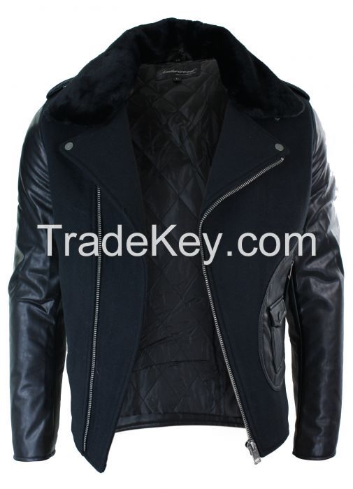 Round Collar Men Jacket Pu Leather Motorcycle Jacket