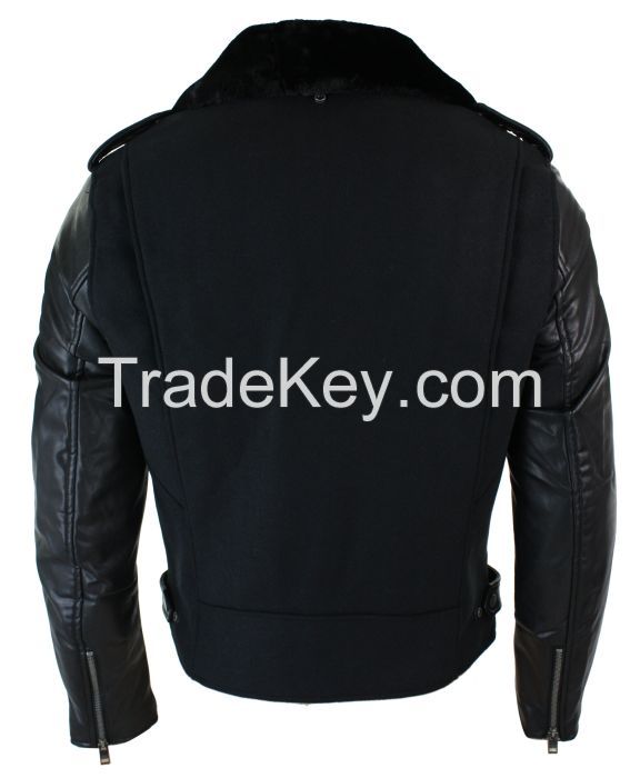 Round Collar Men Jacket Pu Leather Motorcycle Jacket