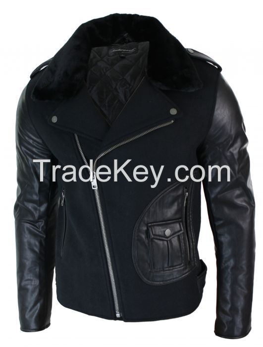 Round Collar Men Jacket Pu Leather Motorcycle Jacket