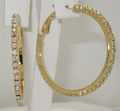 Gold 40 MM AB Crystal Hoop Earrings