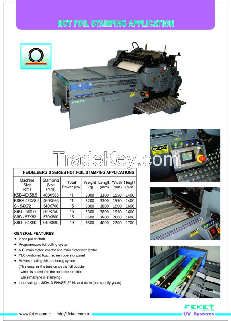 UV CURING SYSTEMS, HOT FOIL STAMPING MACHINE