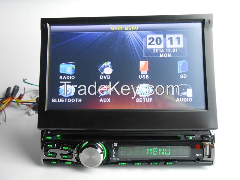 Universal 1 DIN 7" Touch Screen Car DVD Player Radio CD MP3 USB Bluetooth Camera Input 