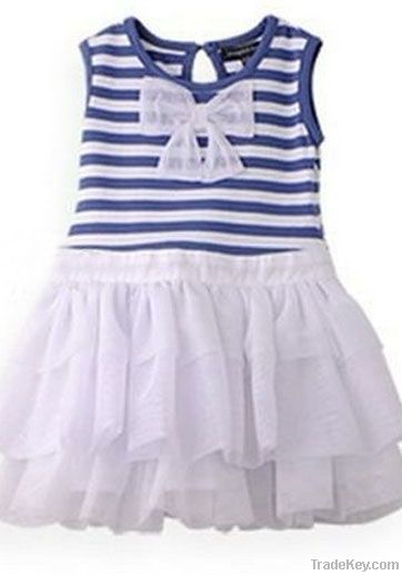Hot selling little girls' striped bow dresses